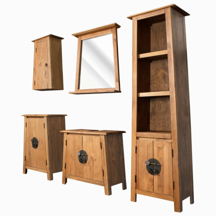 Mobili bagno etnici in legno massello set 5 pz