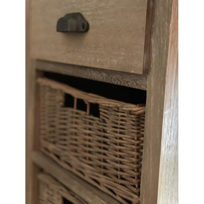 Cassettiera Country con Cesti in Legno Decapato - Etnico Outlet
