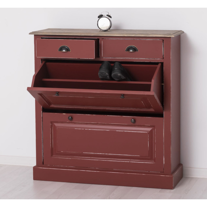 Scarpiera legno shabby chic rossa legno massello 100% - SU MISURA