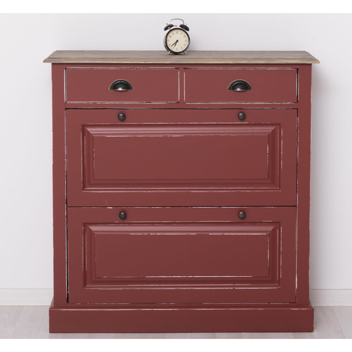 Scarpiera legno shabby chic rossa