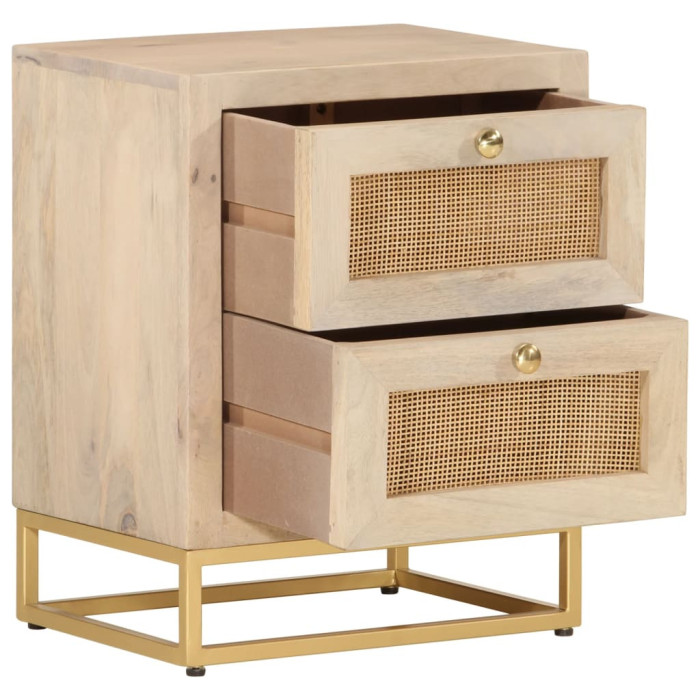 Comodino Vintage Mango Rattan Ferro Tre Cassetti - Etnico Outlet