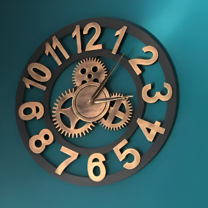 Orologio industriale metallo legno dorato