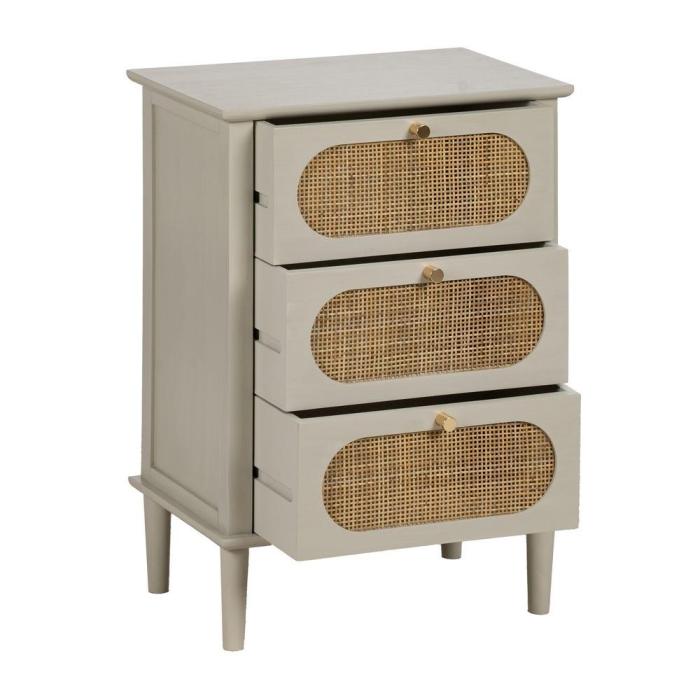 Comodino vintage legno e rattan colore grigio 3 cassetti Mobili retrò