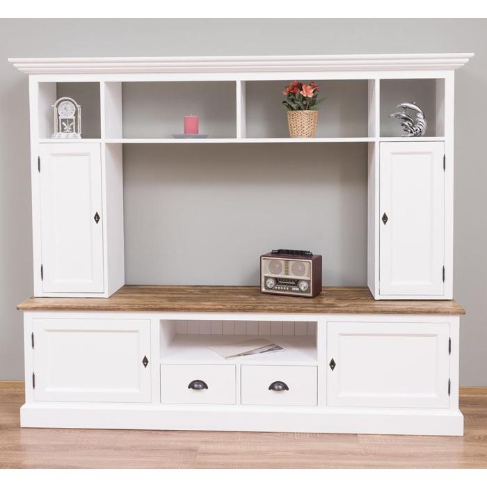 Parete attrezzata porta TV bianco shabby legno massello 100% SU MISURA