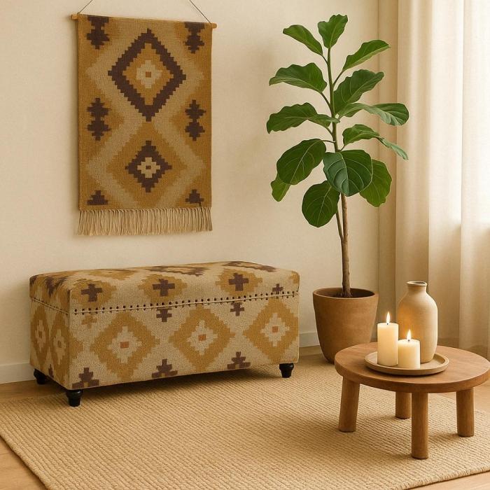 Baule etnico kilim in lana e cotone intrecciato