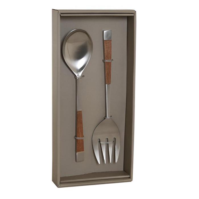 Set 2 posate insalata moderne acciaio e legno | Etnico Outlet