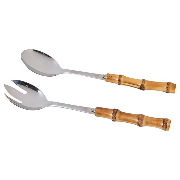 Set posate insalata design bamboo acciaio bamboo H25 | Etnico Outlet