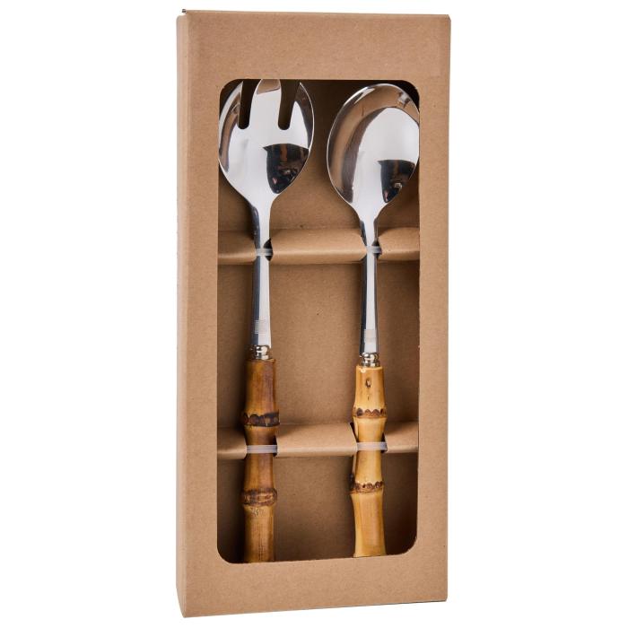 Set posate insalata design bamboo acciaio bamboo H25 | Etnico Outlet