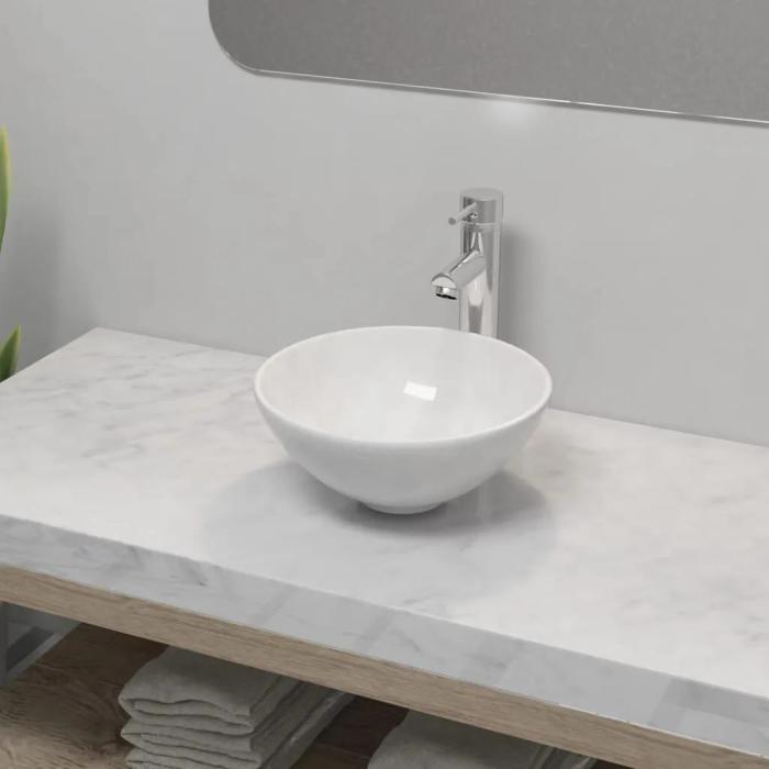 Lavabo rotondo in ceramica con miscelatore - Etnico Outlet