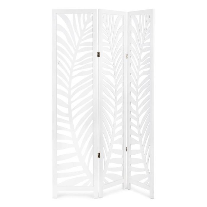 Separè Vintage Bianco con Piume in Legno Paulonia - Etnico Outlet