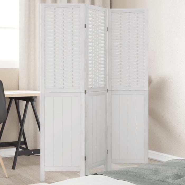 Paravento Provenzale Bianco in Legno e Bambù - Etnico Outlet