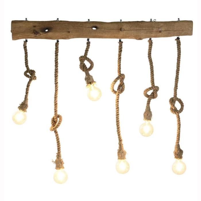 Lampadario industrial legno e corda