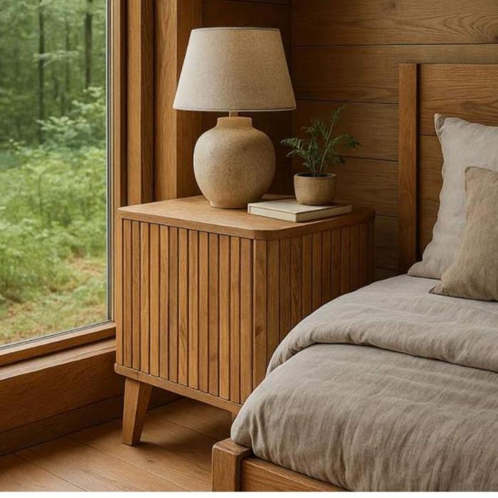 Comodino Vintage in Acacia Massello - Etnico Outlet