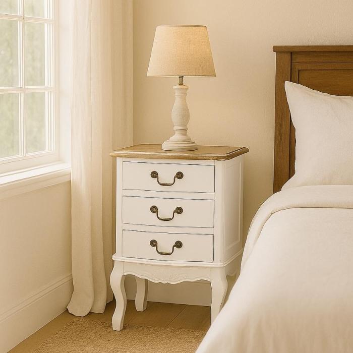 Comodino shabby chic bianco con 3 cassetti - Etnico Outlet