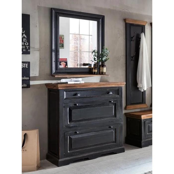 Scarpiera shabby noir legno mango artigianale - Etnico Outlet