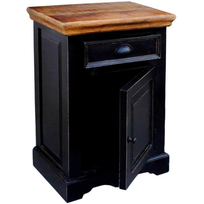 Comodino shabby noir legno mango top miele - Etnico Outlet