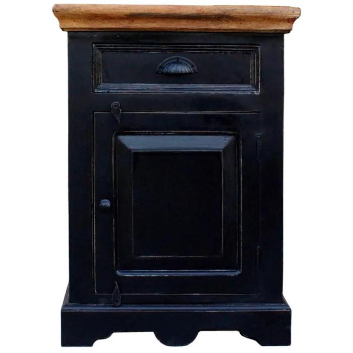 Comodino shabby noir legno mango