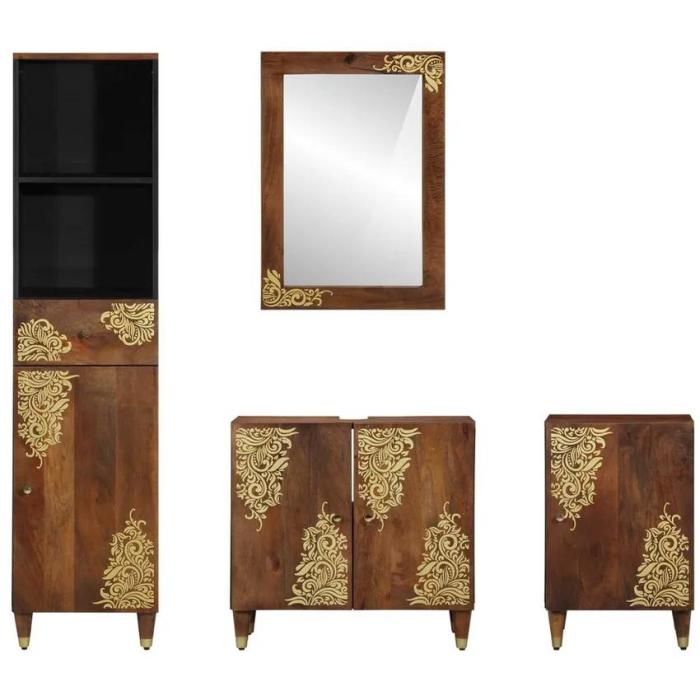 Set 4 pezzi Mobili Bagno Etnici Eleganti in Mango - Etnico Outlet