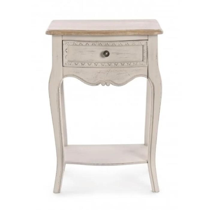Comodino porta lampada shabby chic legno crema - Etnico Outlet