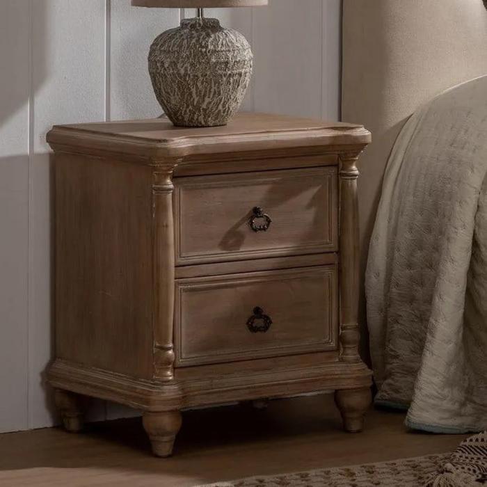 Comodino francese chic marrone slavato 2 cassetti - Etnico Outlet