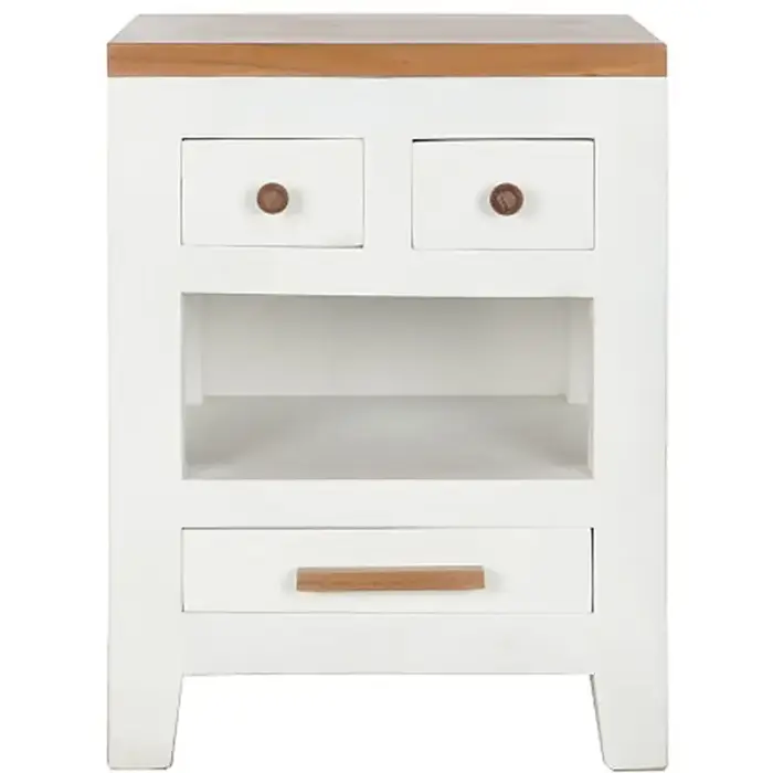Comodino Shabby Chic Bianco 3 Cassetti in Legno - Etnico Outlet