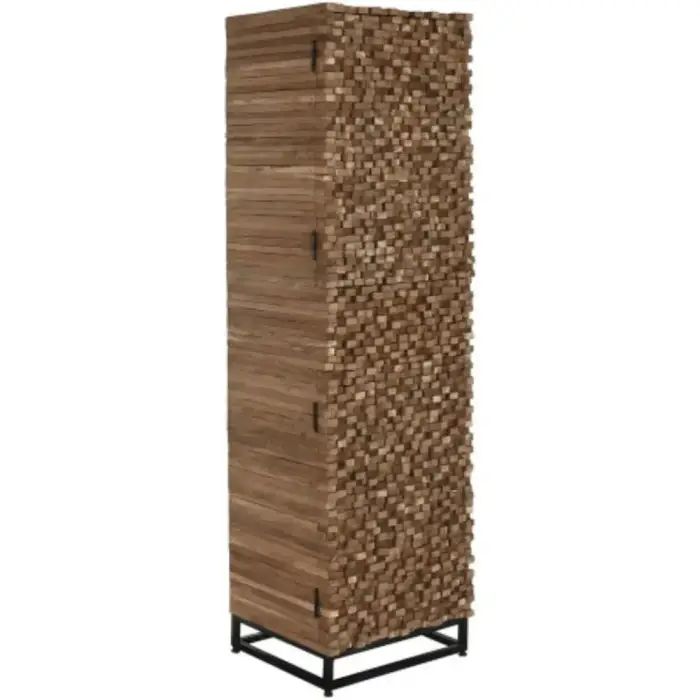 Armadio etnico tropicale in teak riciclato e cocco naturale con base in metallo