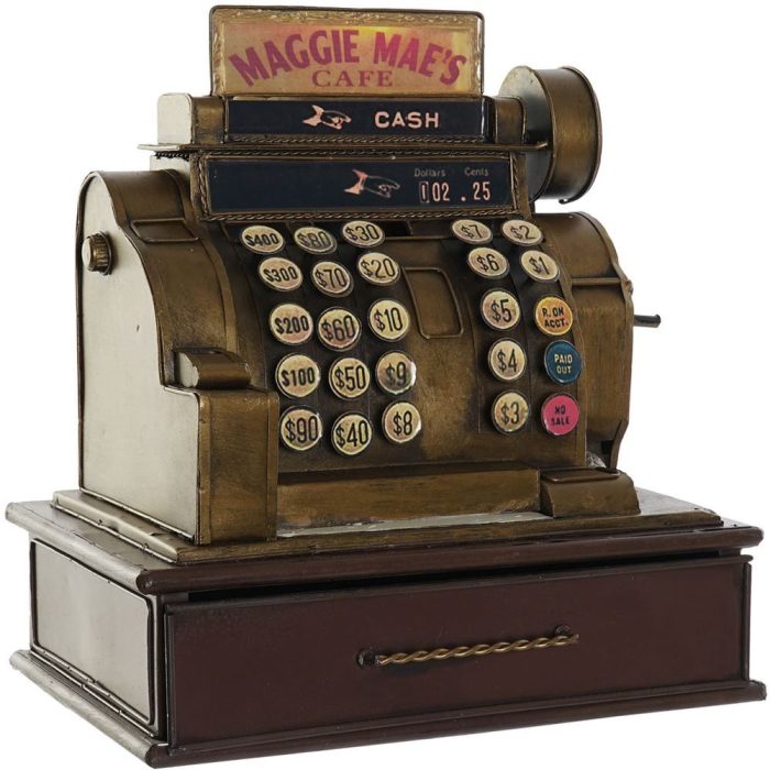Registratore di cassa vintage in metallo dorato