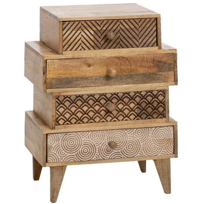 Comodino orientale chic in legno di mango intagliato