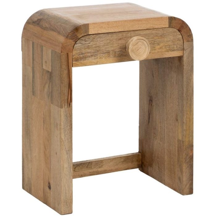 Comodino vintage in legno di mango naturale con cassetto