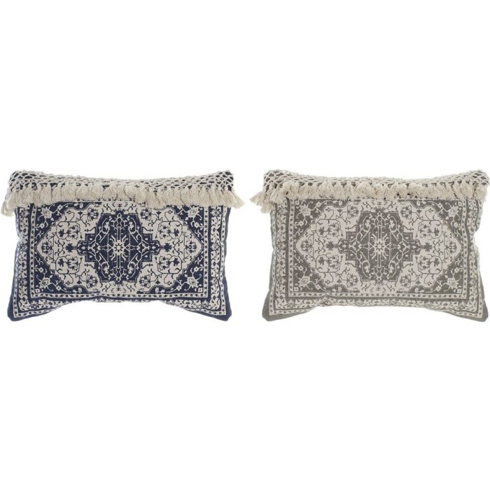 Set cuscini orientali con frange blu e grigio