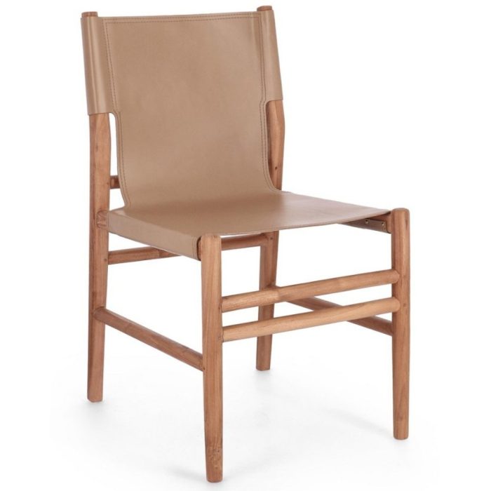 Sedia living teak pelle