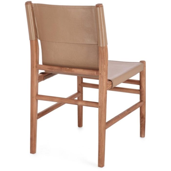 Sedia Living in Teak e Pelle Tortora Vintage – Etnico Outlet