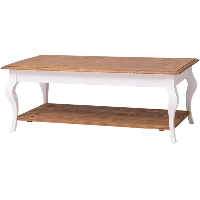 Tavolino provenzale rettangolare in legno di pino e top rovere