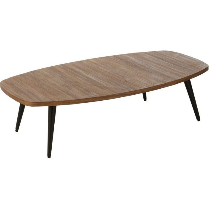 Tavolino vintage in legno teak con gambe in ferro nero