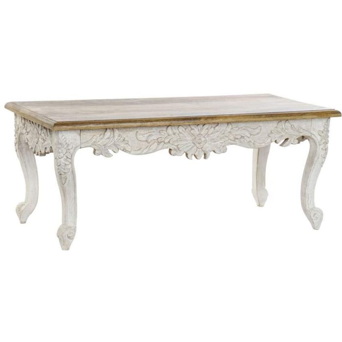 Tavolino shabby chic con intagli floreali