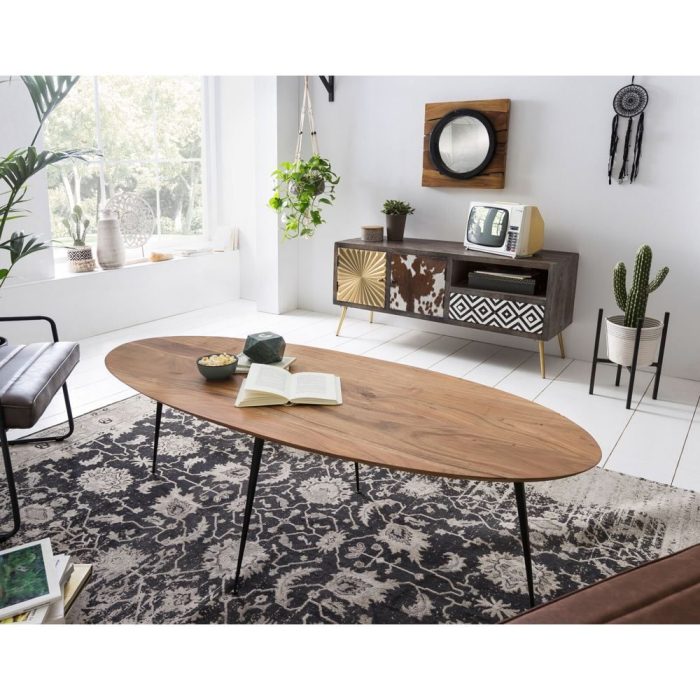 Tavolino ovale vintage chic acacia - Etnico Outlet