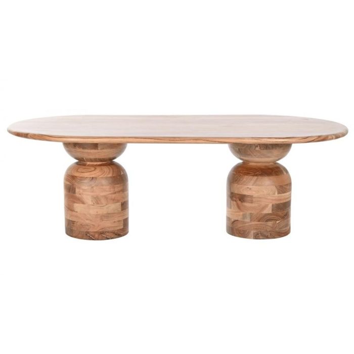 Tavolino ovale vintage in legno massello acacia