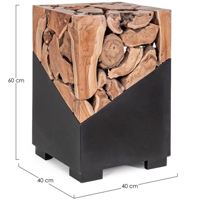 Tavolino etnico teak e acciaio - Etnico Outlet