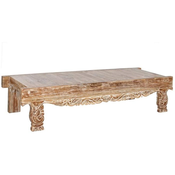 Tavolo basso orientale in teak intarsiato – Etnico Outlet