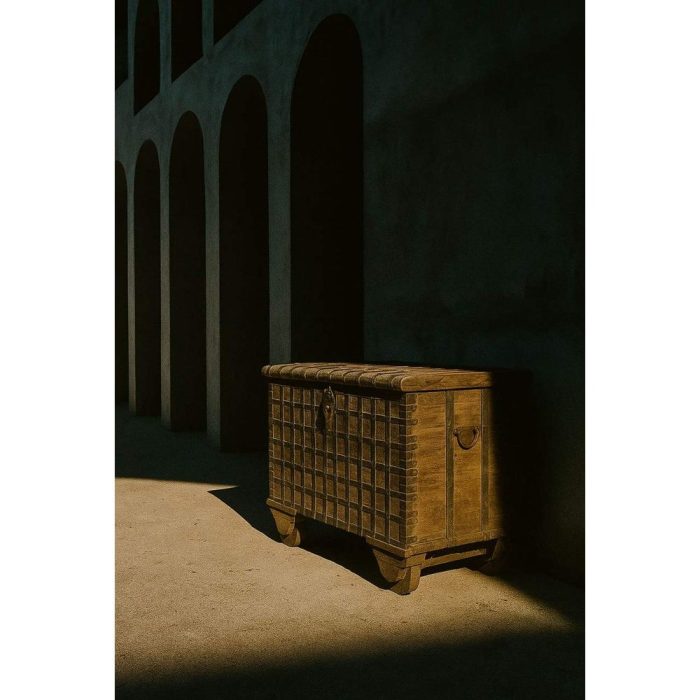 Baule etnico legno teak e ferro artigianale – Etnico Outlet