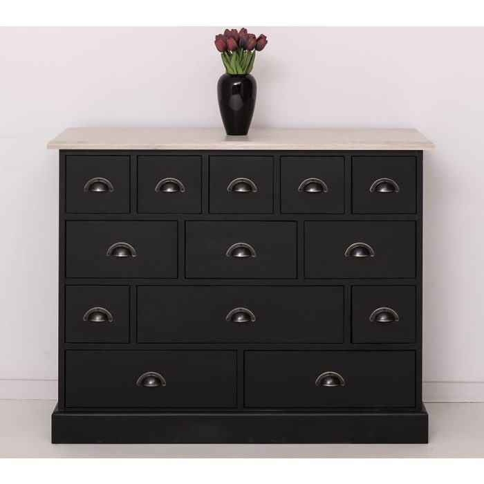 Cassettiera shabby chic nera legno massello