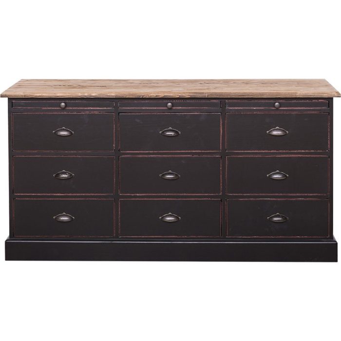 Cassettiera nera shabby legno massello