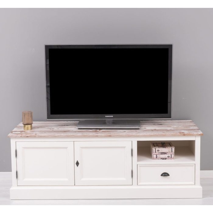 Mobile porta TV shabby chic bicolore in legno massello artigianale