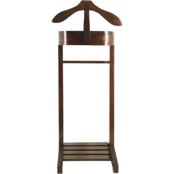 Valet stand in legno con dettagli in bronzo artigianale.