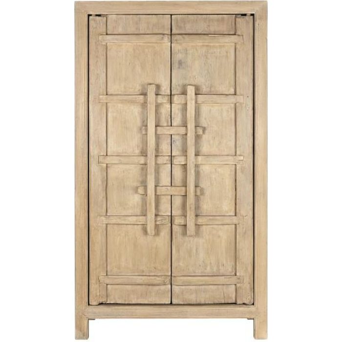 Armadio etnico in legno massello di olmo chiaro artigianale