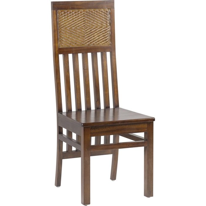 Sedia etnica coloniale in mogano e rattan
