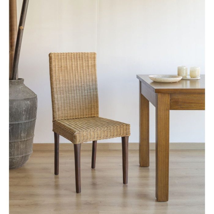 Sedia etnica rattan naturale e mogano artigianale – Etnico Outlet