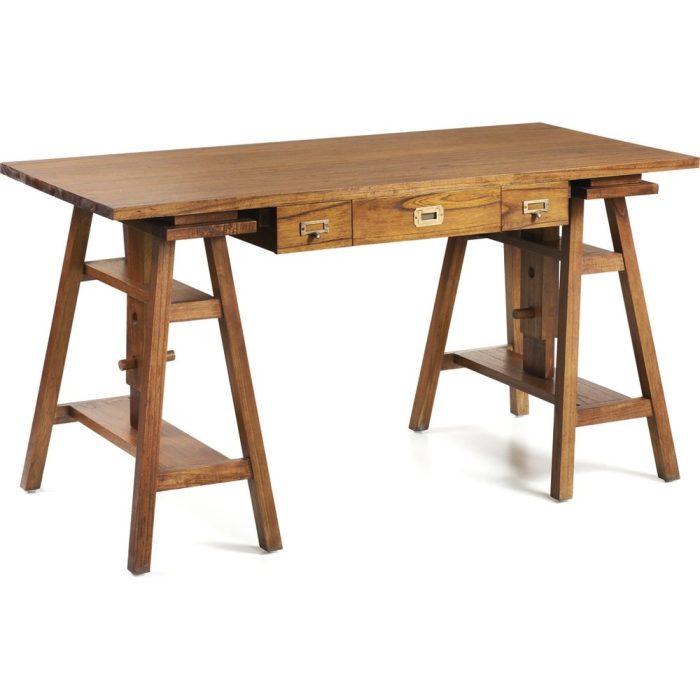 Scrittoio etnico regolabile legno miele con cassetti - Etnico Outlet