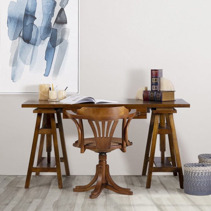 Scrittoio etnico regolabile legno miele con cassetti - Etnico Outlet