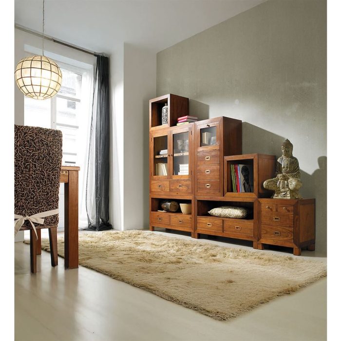 Cubo libreria neo-coloniale legno mindi miele - Etnico Outlet